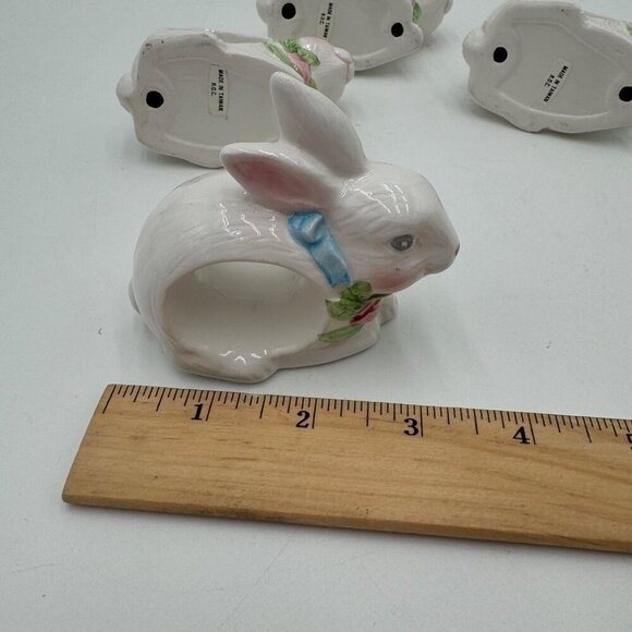 VTG White Easter Bunny Rabbit Napkin Rings Holders Set of 4 springtime white - Picture 5 of 7